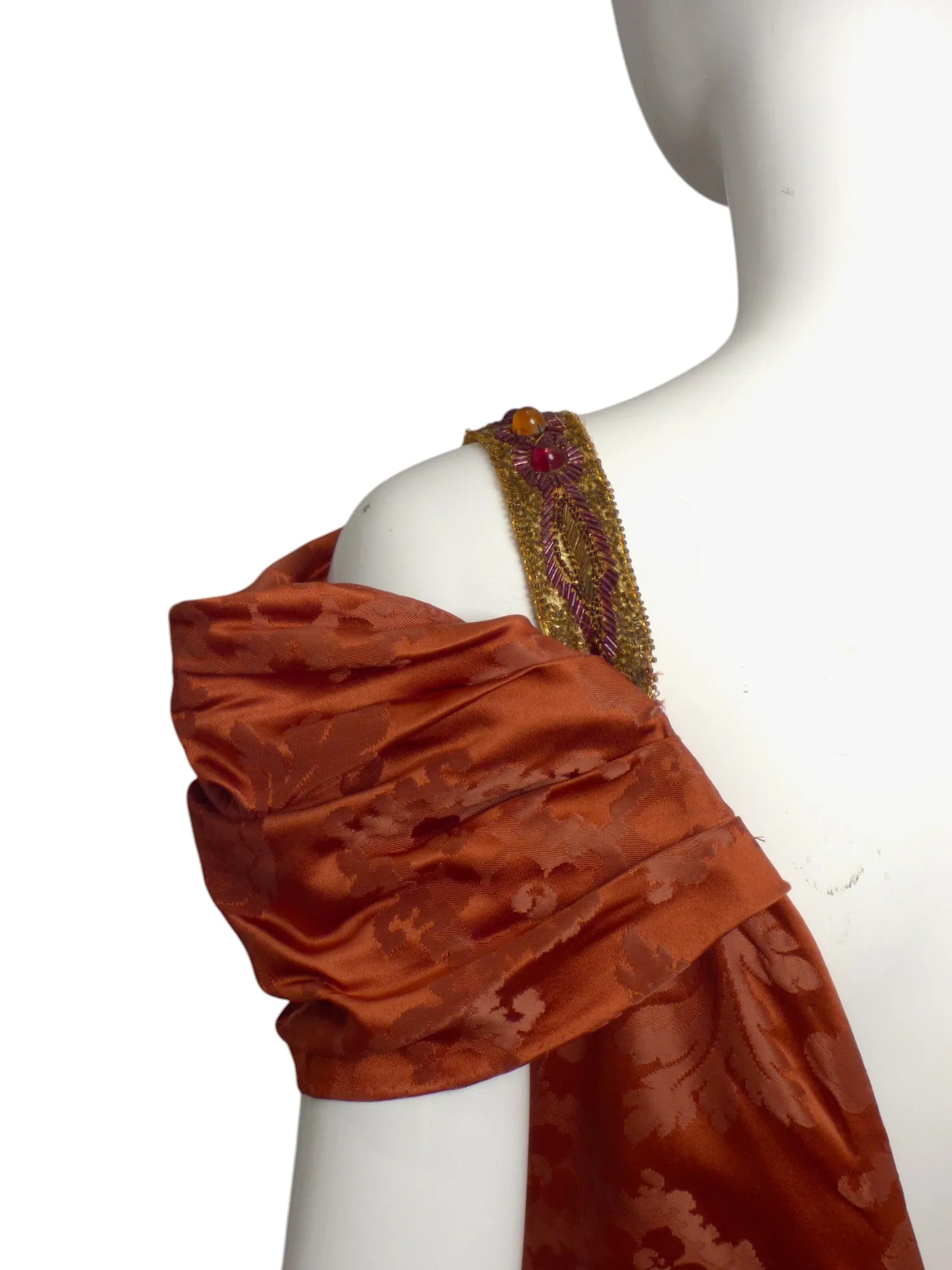 1940s Rust Brocade Evening Gown, Size 4