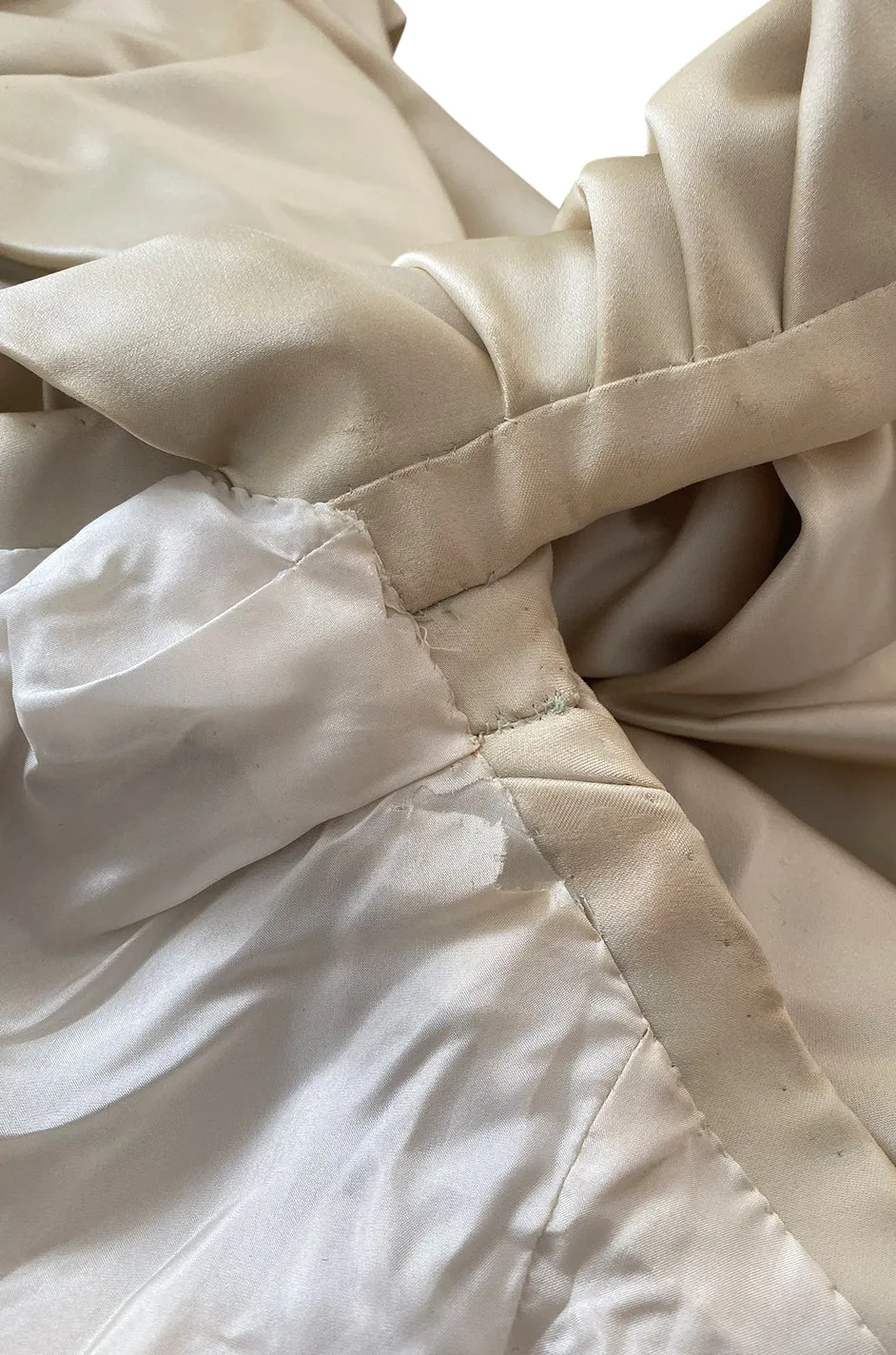 1980s Jacqueline De Ribes Ivory Silk Satin Dress w Amazing Sleeves