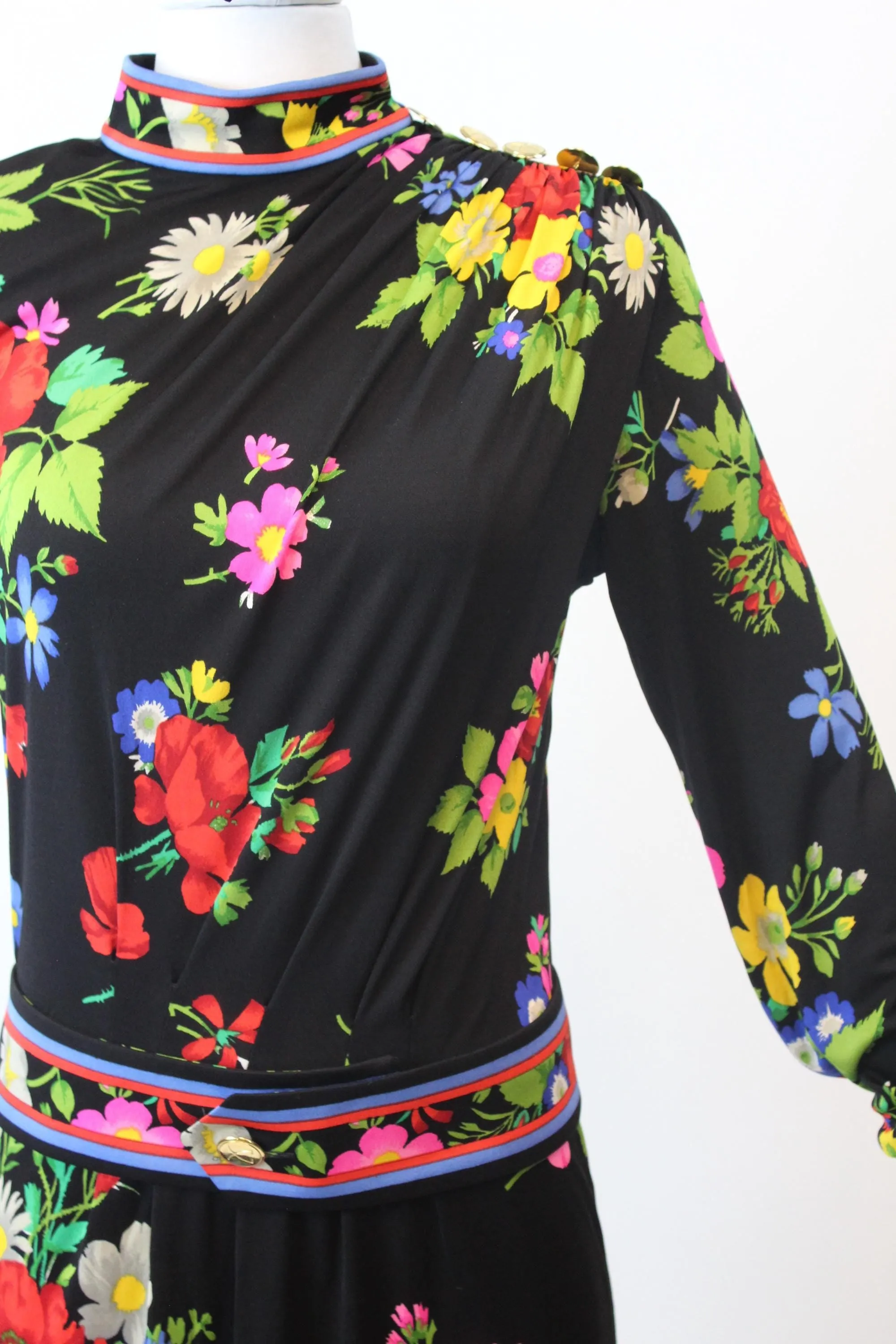 1980s LEONARD OF PARIS floral silk jersey dress small medium | new fall winter