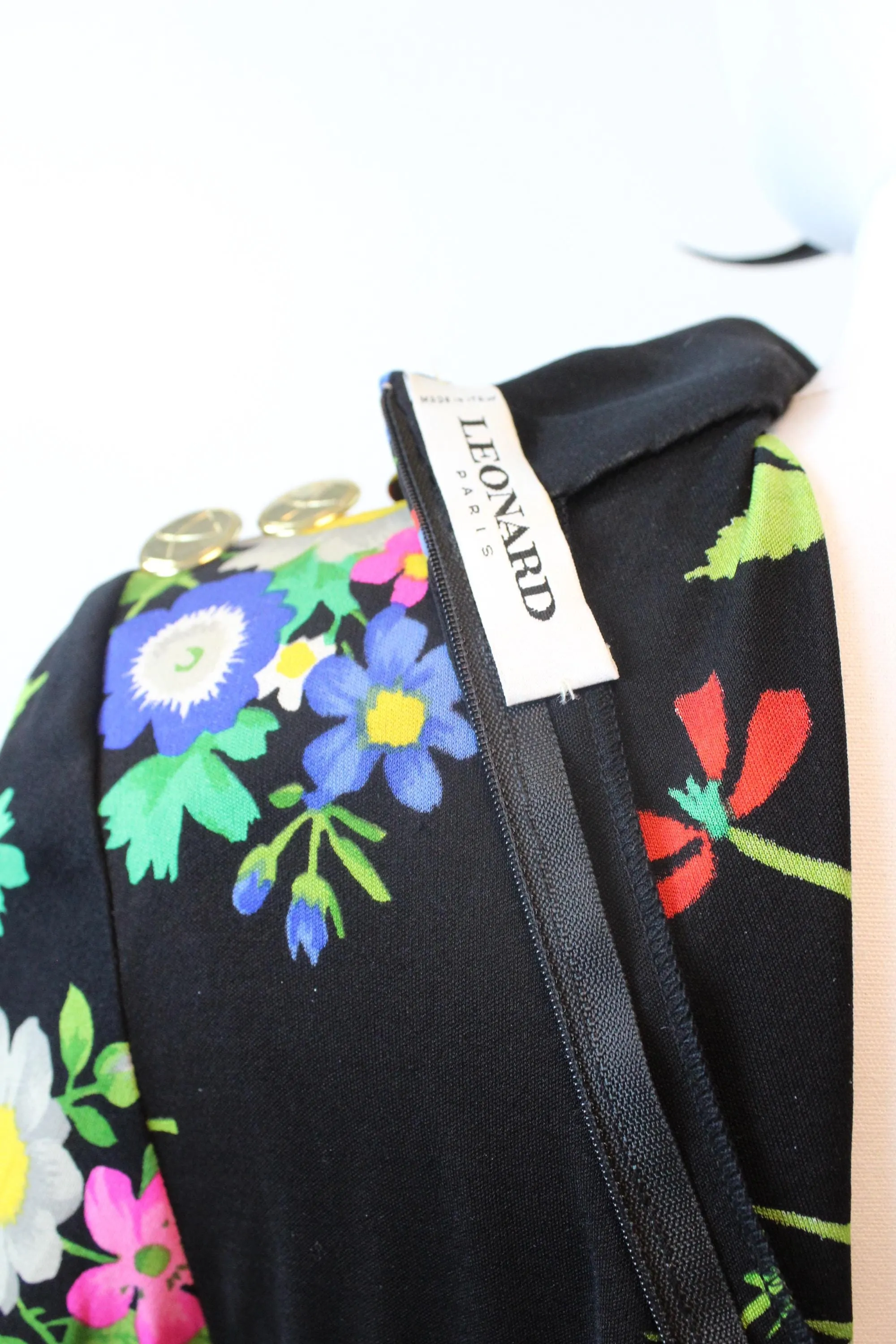 1980s LEONARD OF PARIS floral silk jersey dress small medium | new fall winter