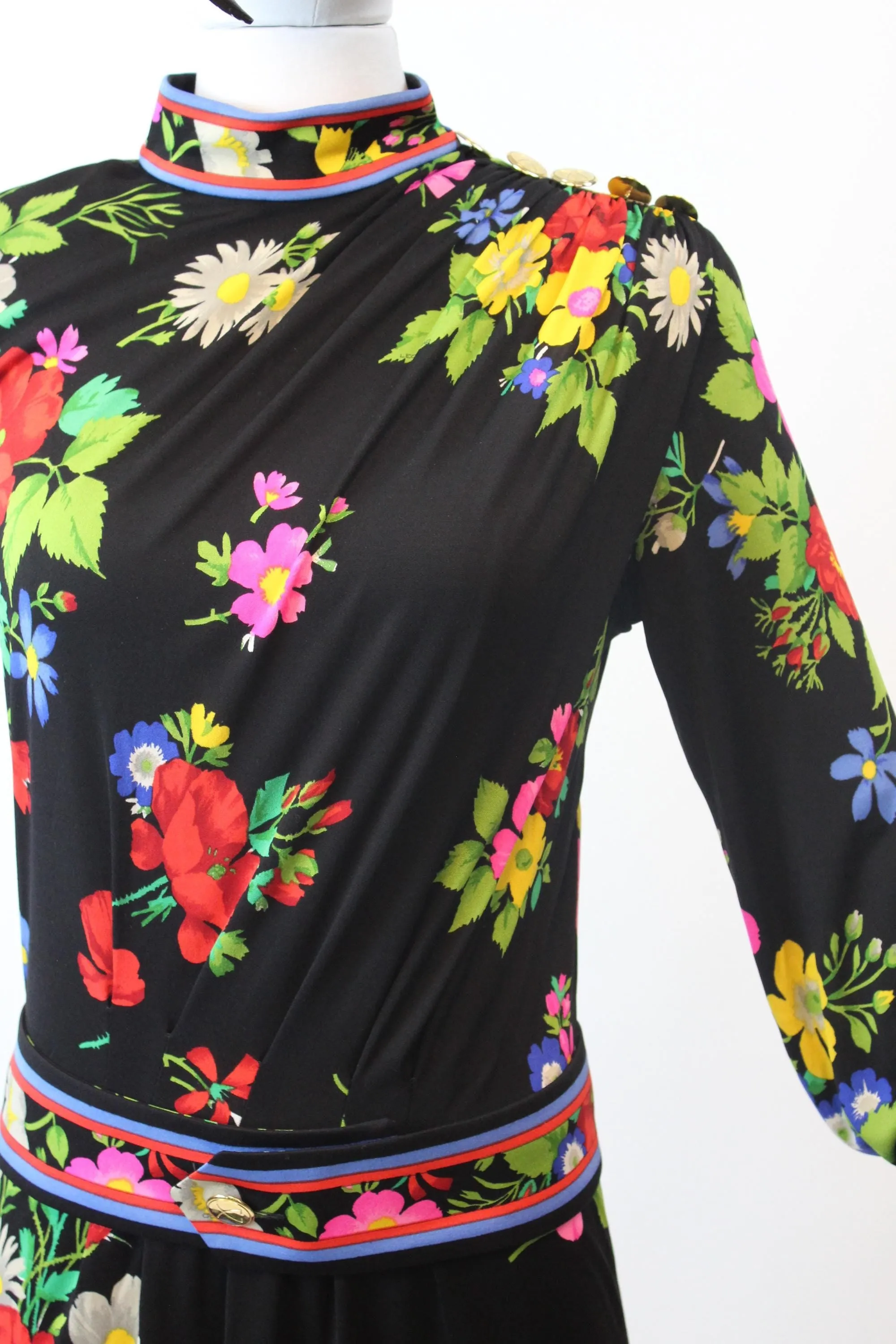 1980s LEONARD OF PARIS floral silk jersey dress small medium | new fall winter