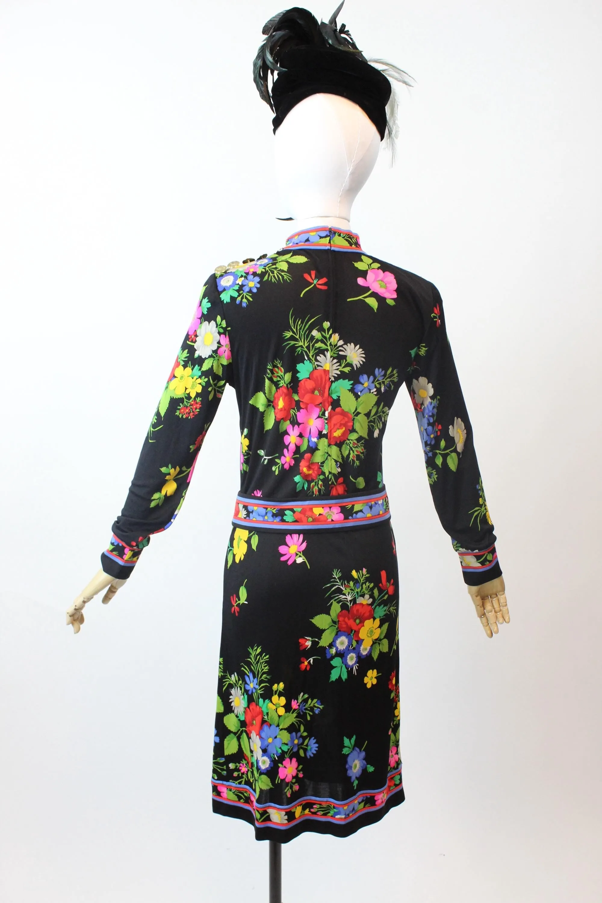 1980s LEONARD OF PARIS floral silk jersey dress small medium | new fall winter