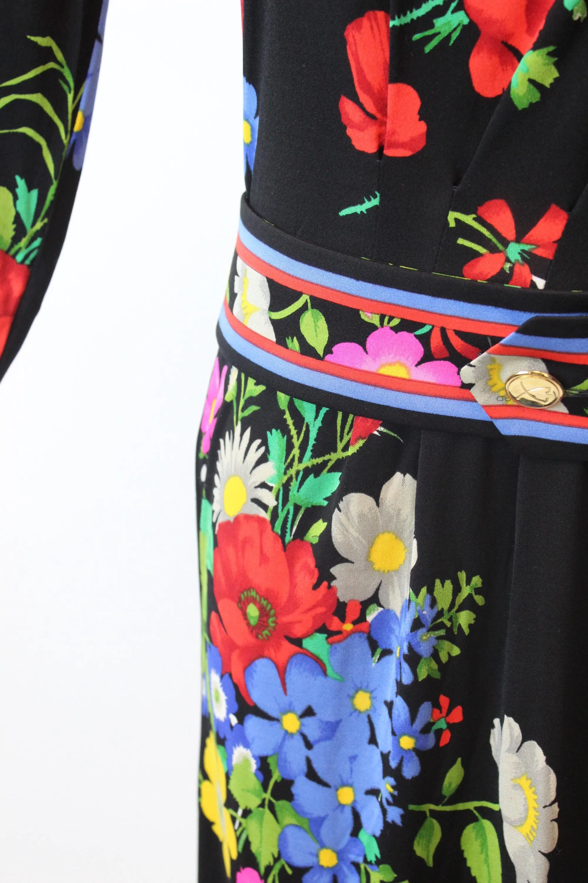 1980s LEONARD OF PARIS floral silk jersey dress small medium | new fall winter