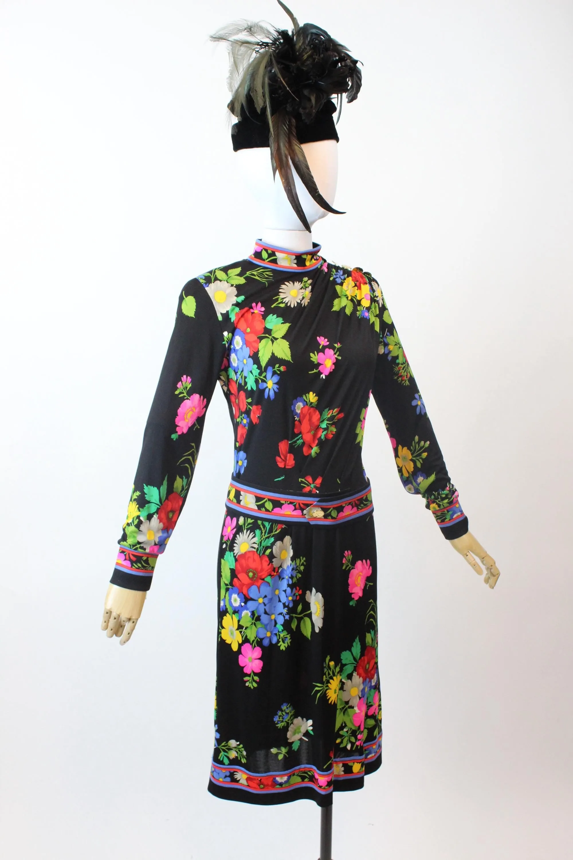1980s LEONARD OF PARIS floral silk jersey dress small medium | new fall winter
