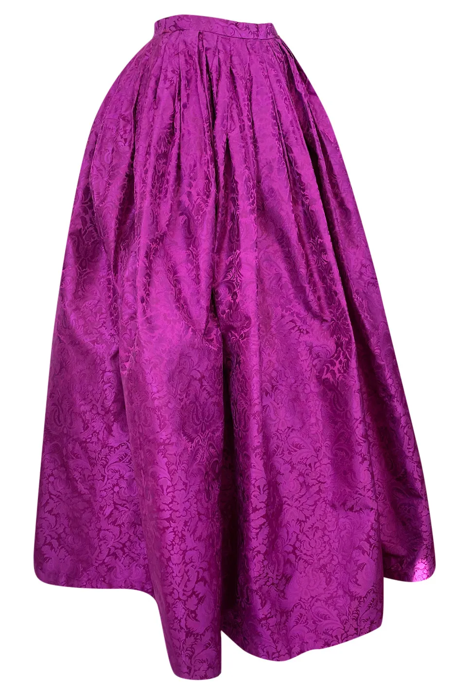 1980s Oscar de la Renta Fuchsia Silk Brocade Unworn Full Ball Gown Skirt
