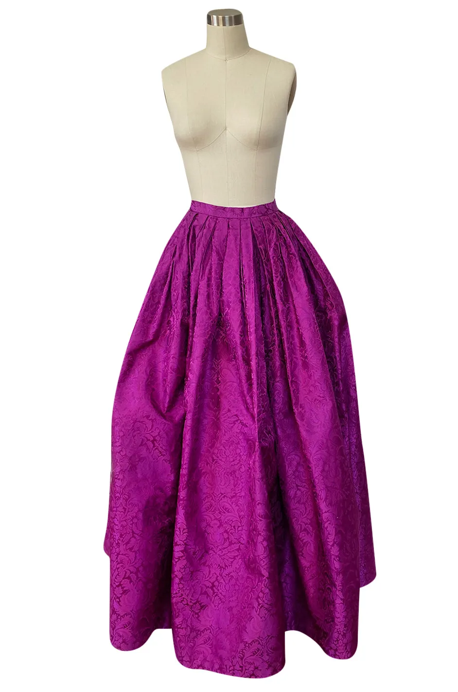 1980s Oscar de la Renta Fuchsia Silk Brocade Unworn Full Ball Gown Skirt