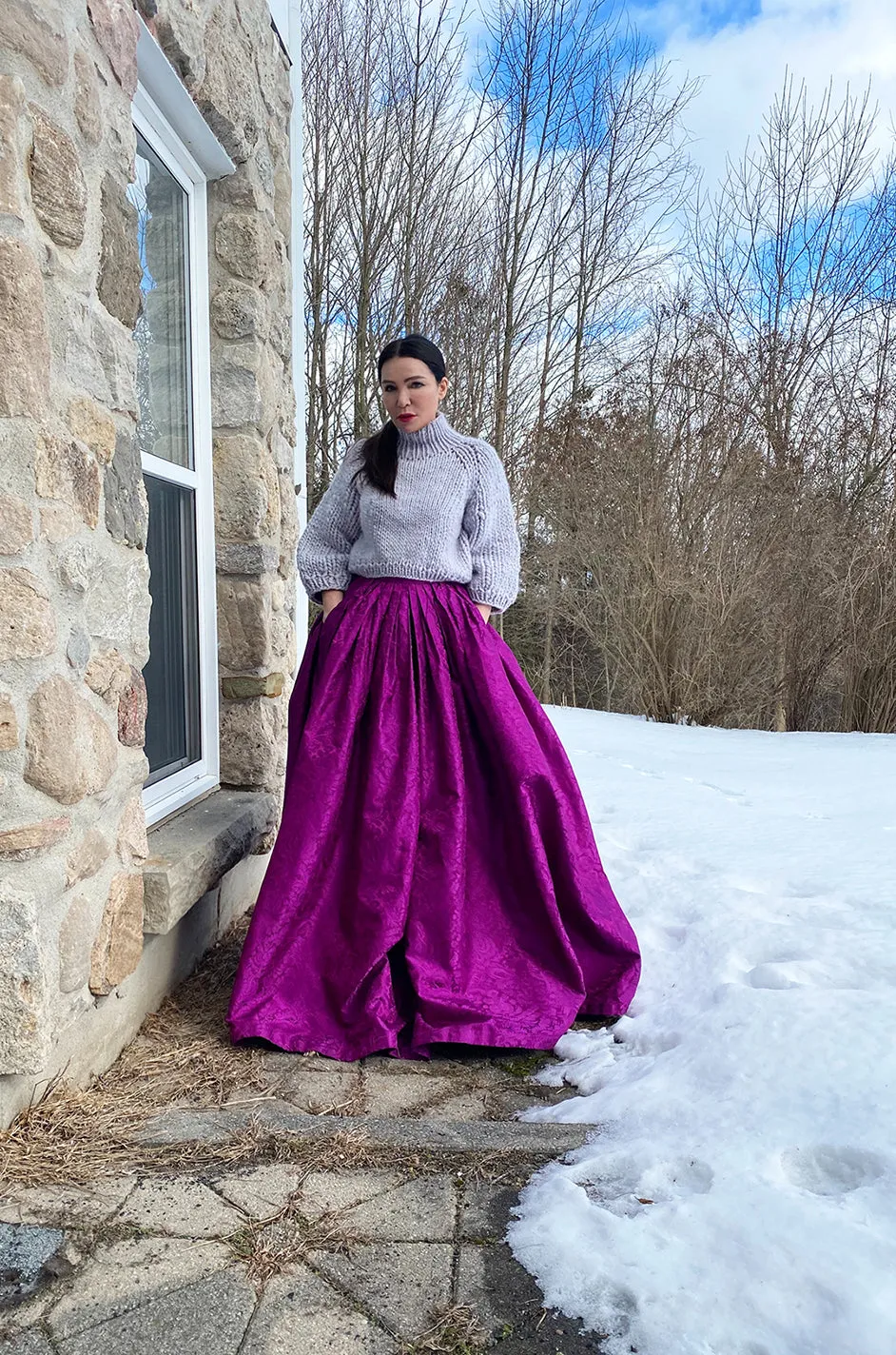 1980s Oscar de la Renta Fuchsia Silk Brocade Unworn Full Ball Gown Skirt