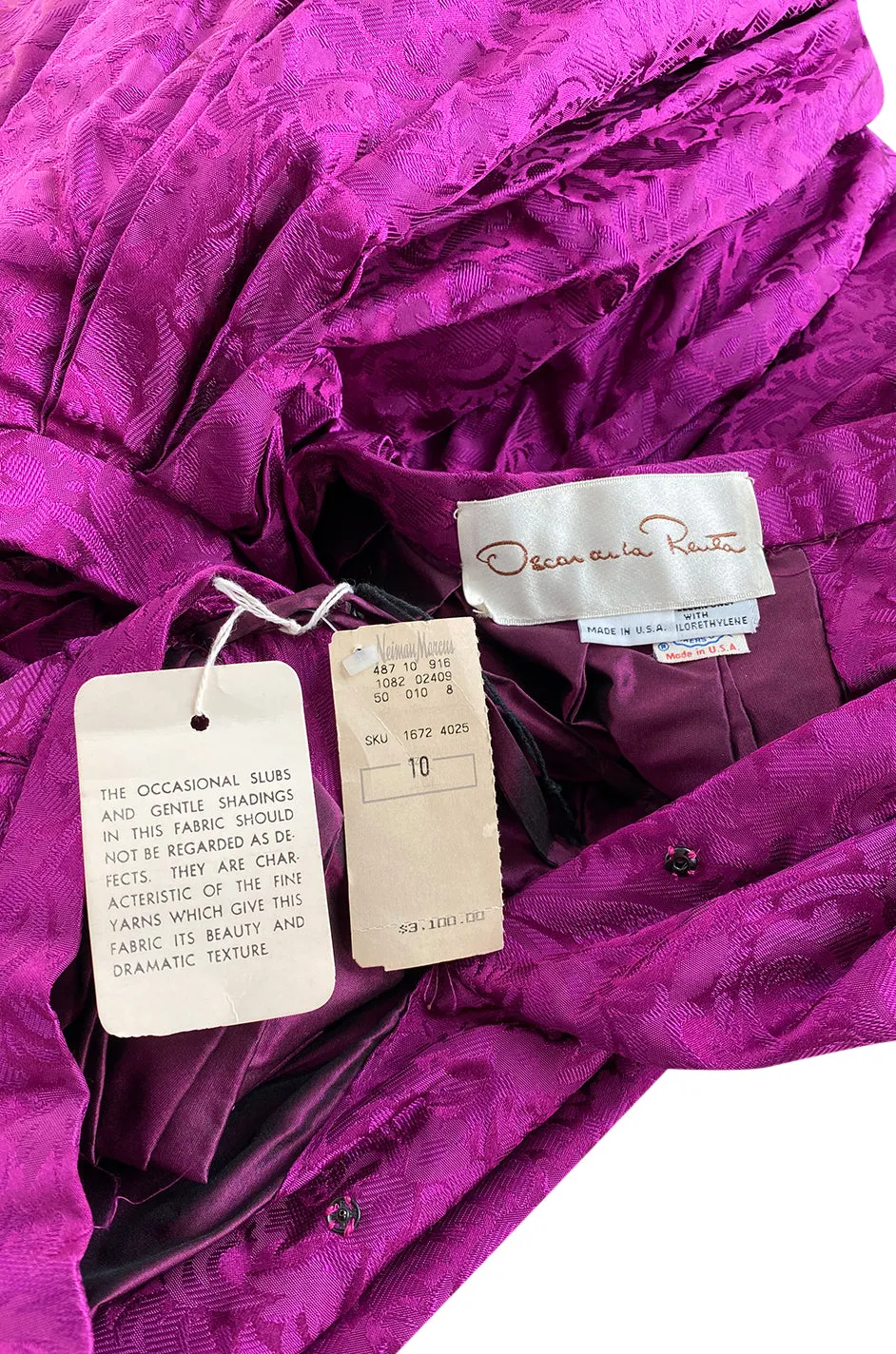 1980s Oscar de la Renta Fuchsia Silk Brocade Unworn Full Ball Gown Skirt