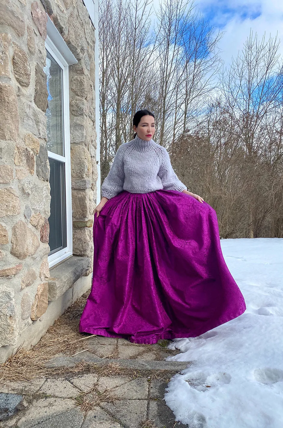 1980s Oscar de la Renta Fuchsia Silk Brocade Unworn Full Ball Gown Skirt