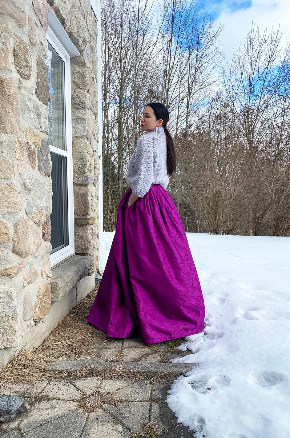 1980s Oscar de la Renta Fuchsia Silk Brocade Unworn Full Ball Gown Skirt