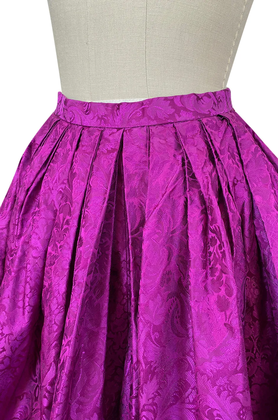 1980s Oscar de la Renta Fuchsia Silk Brocade Unworn Full Ball Gown Skirt