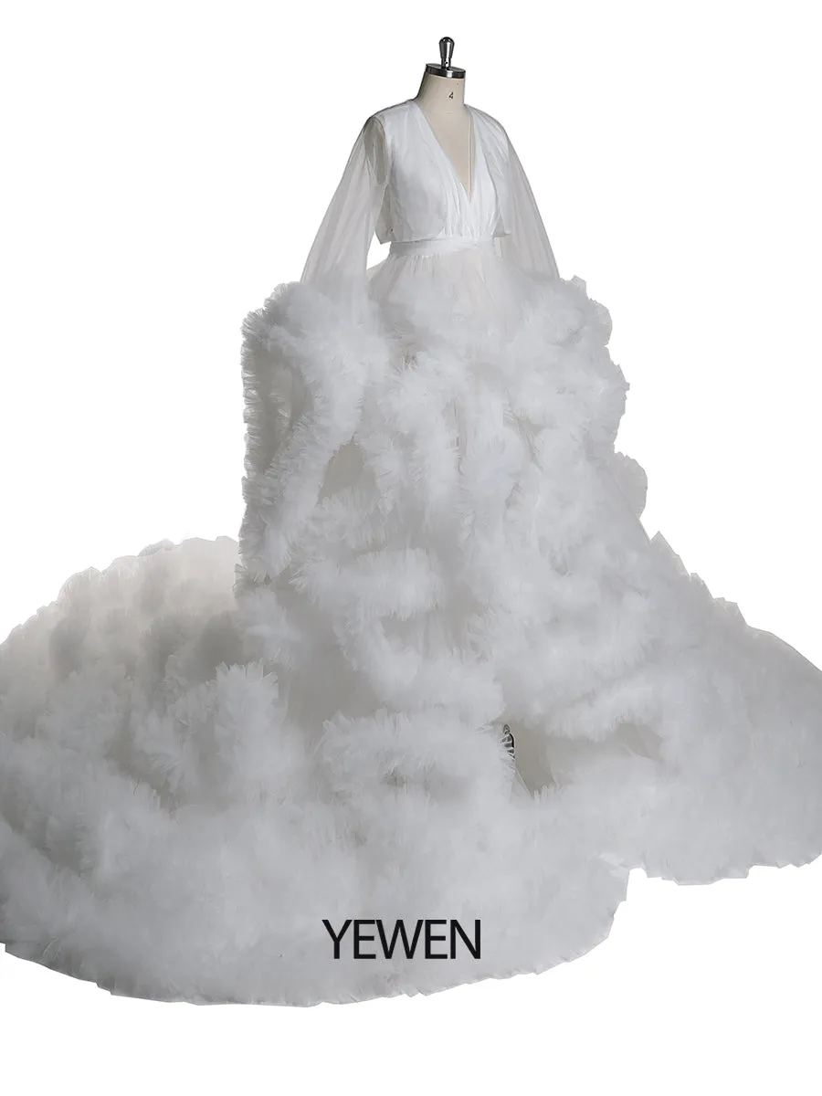 1M Train Cloud Ruffles Maternity Wedding Dress Maternity Gowns for Photoshoot YD211125
