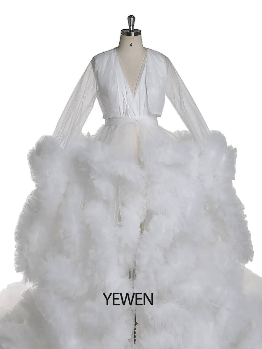 1M Train Cloud Ruffles Maternity Wedding Dress Maternity Gowns for Photoshoot YD211125