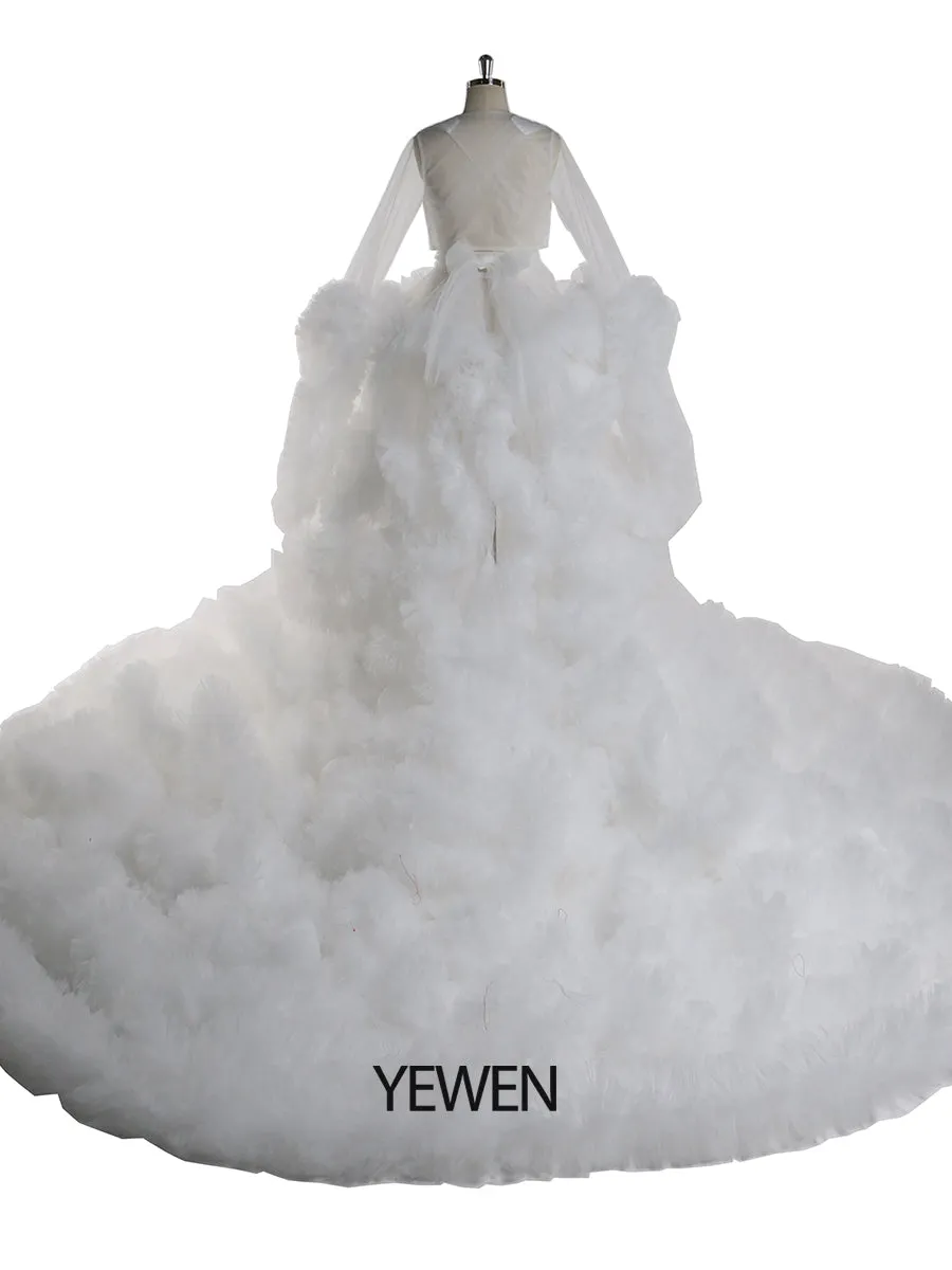 1M Train Cloud Ruffles Maternity Wedding Dress Maternity Gowns for Photoshoot YD211125