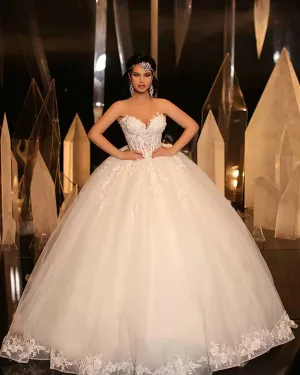 2019 Ball Gown Wedding Dress for Brides Sweetheart Lace Appliques Bodice Bridal Gowns