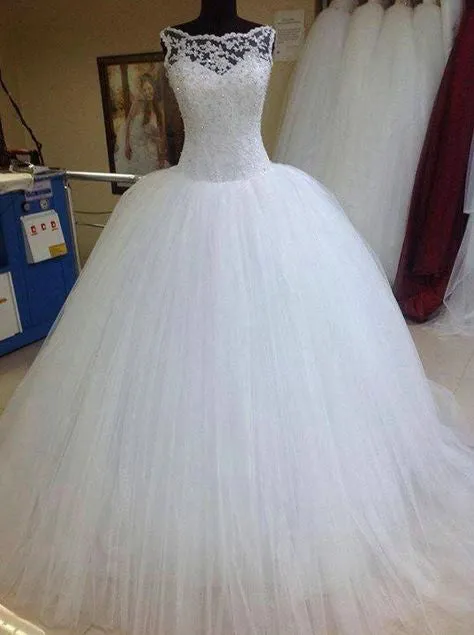 2019 Chic Lace Wedding Dresses Beaded Tulle Ball Gown Bridal Wedding Gowns