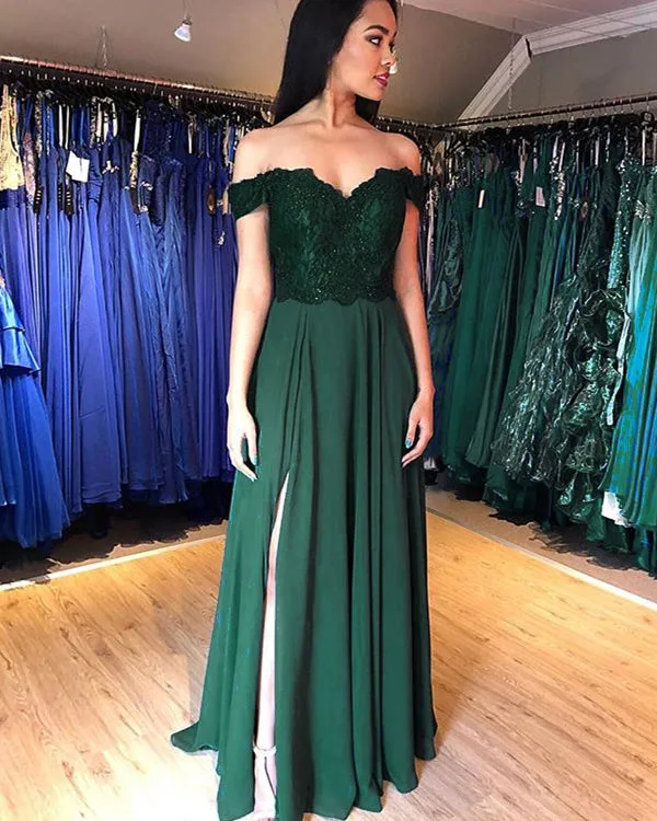 2020 Navy Blue Blue Prom Dresses Off The Shoulder Chiffon Lace Appliques Long Homecoming Gowns
