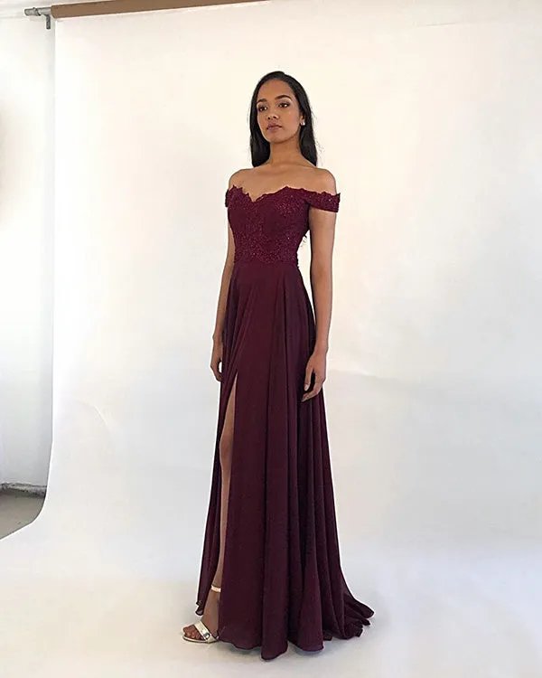 2020 Navy Blue Blue Prom Dresses Off The Shoulder Chiffon Lace Appliques Long Homecoming Gowns