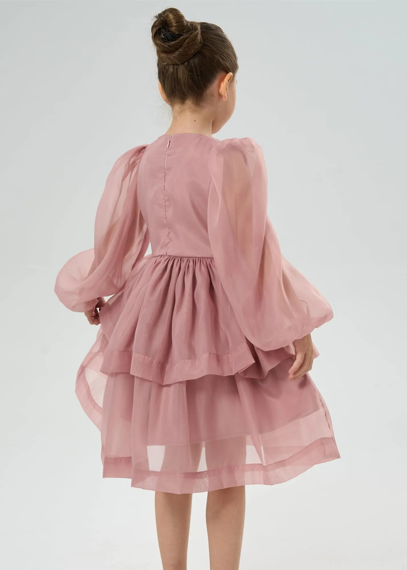 2Bunnies Girls' Organza Long Sleeve Tiered Babydoll Skater Dress
