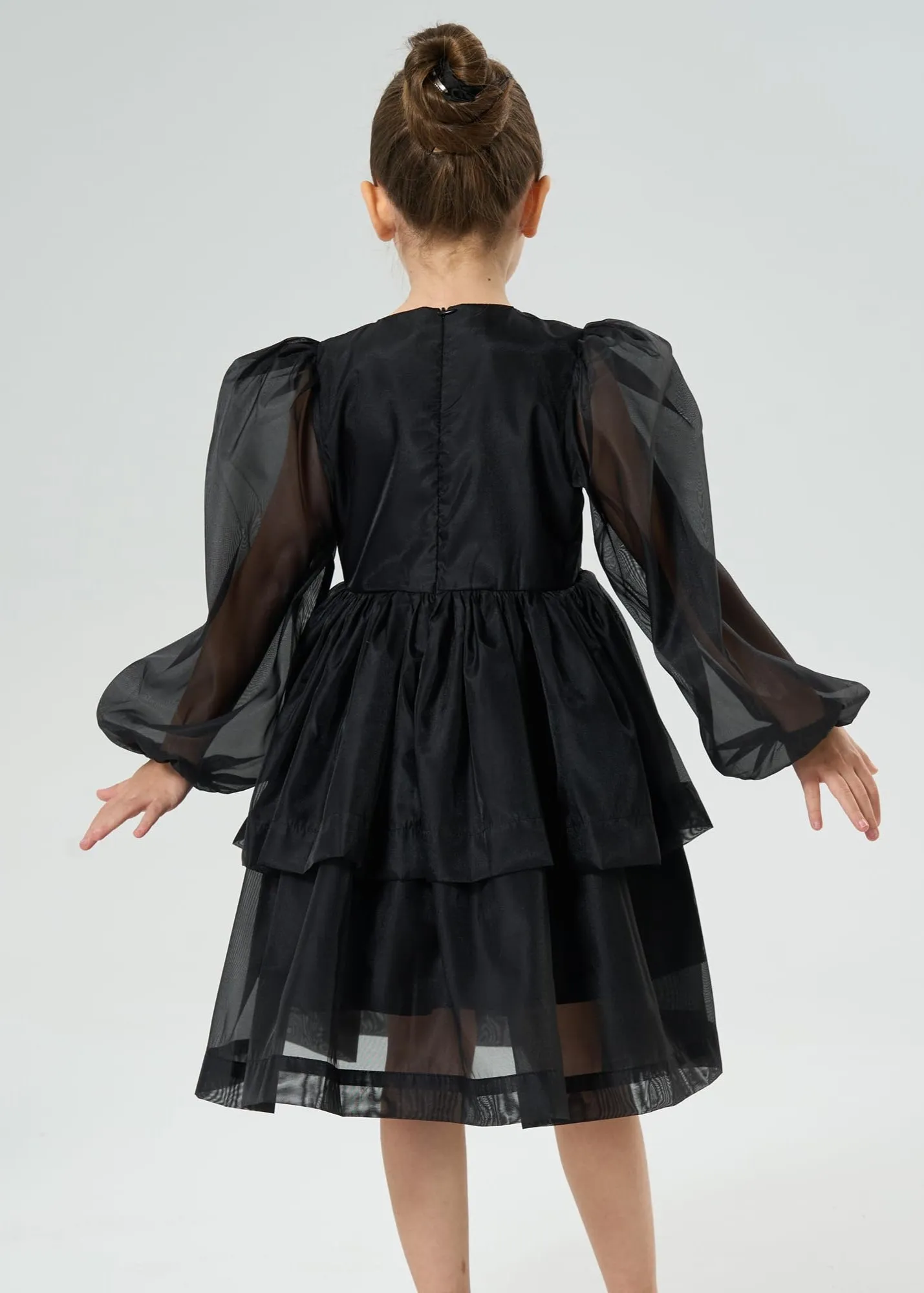 2Bunnies Girls' Organza Long Sleeve Tiered Babydoll Skater Dress