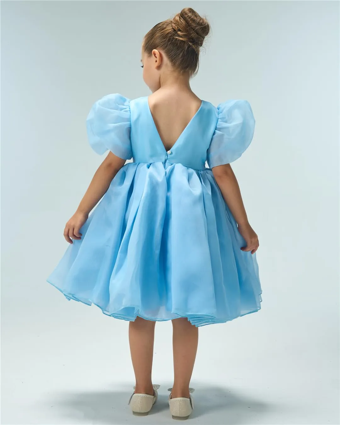2Bunnies Girls' Organza Puff Sleeve Babydoll Dress