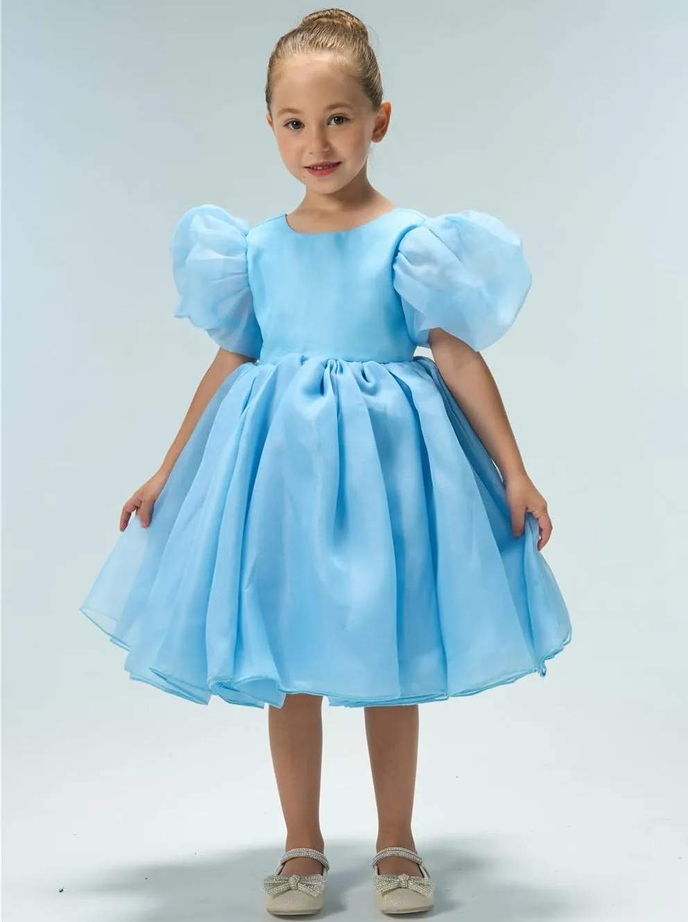2Bunnies Girls' Organza Puff Sleeve Babydoll Dress