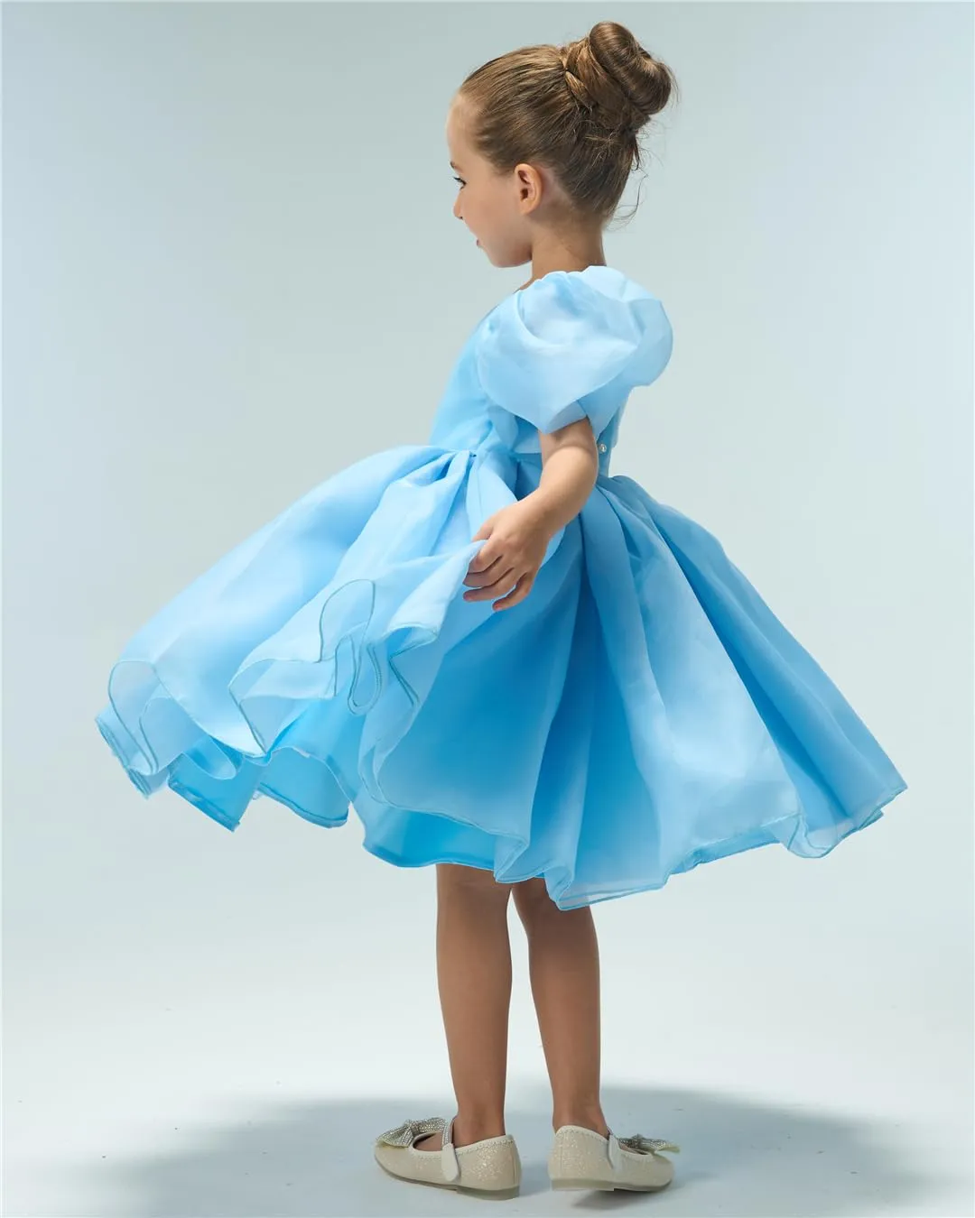 2Bunnies Girls' Organza Puff Sleeve Babydoll Dress