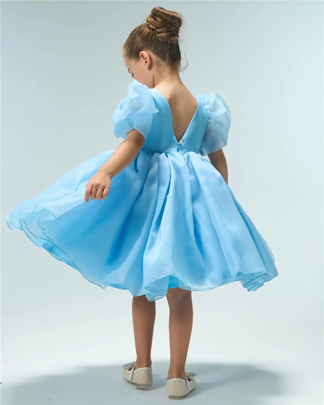 2Bunnies Girls' Organza Puff Sleeve Babydoll Dress