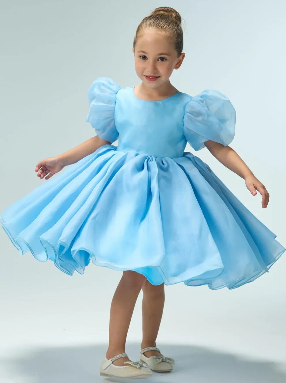 2Bunnies Girls' Organza Puff Sleeve Babydoll Dress
