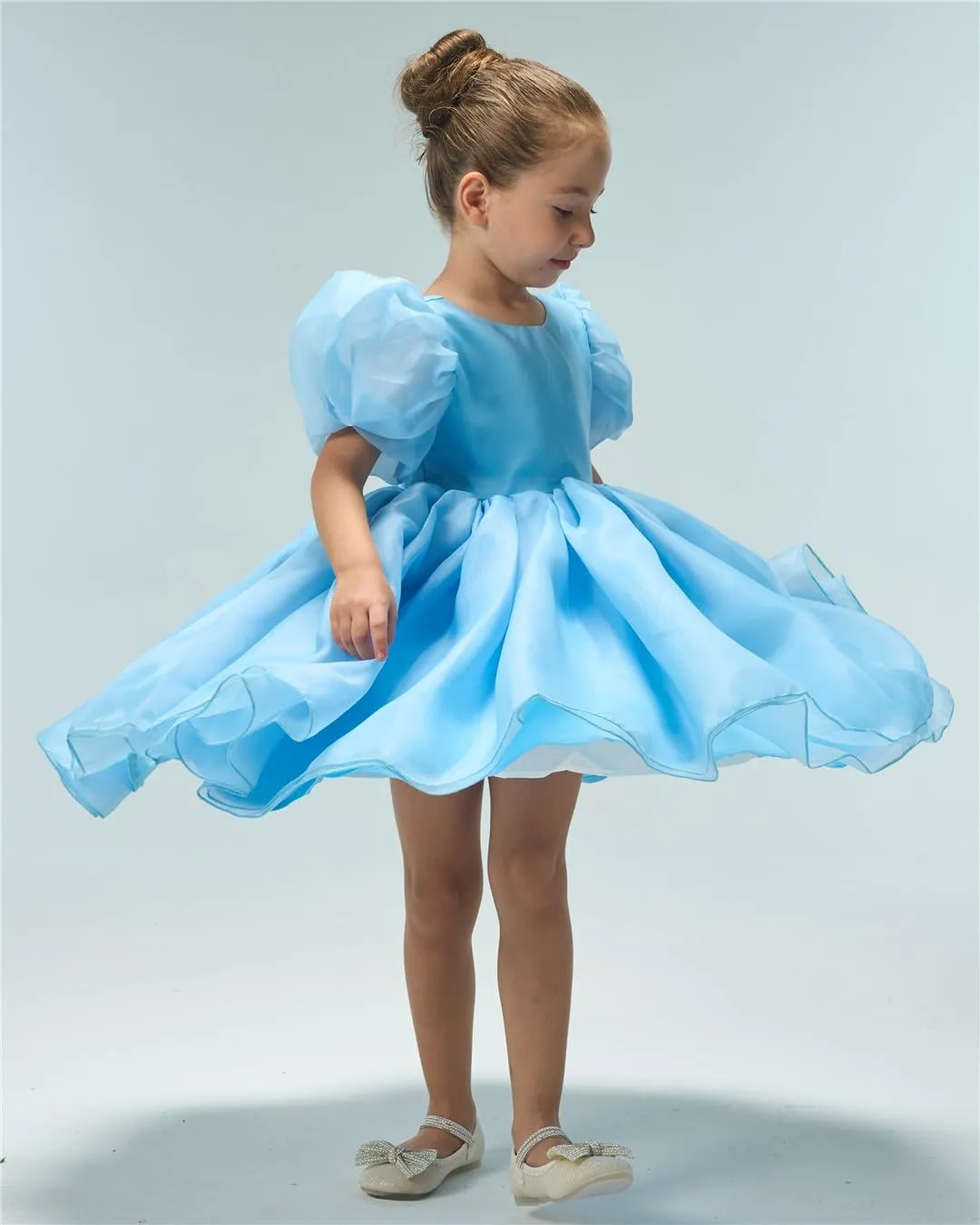 2Bunnies Girls' Organza Puff Sleeve Babydoll Dress