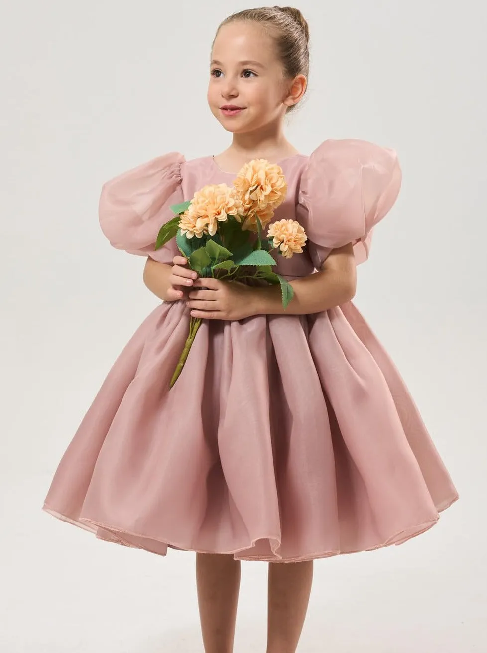 2Bunnies Girls' Organza Puff Sleeve Babydoll Fit & Flare Dress