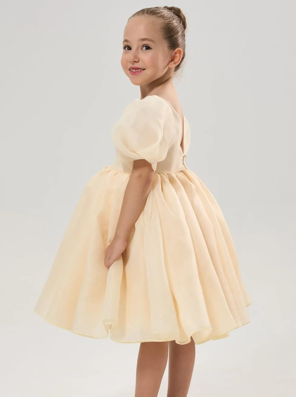 2Bunnies Girls' Organza Puff Sleeve Babydoll Fit & Flare Dress