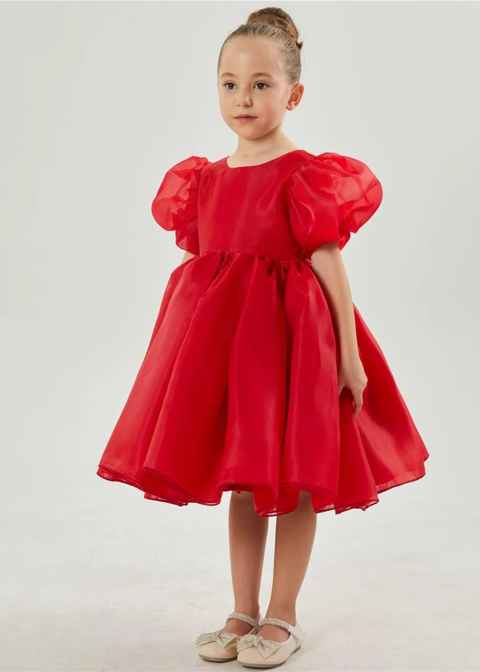 2Bunnies Girls' Organza Puff Sleeve Babydoll Fit & Flare Dress