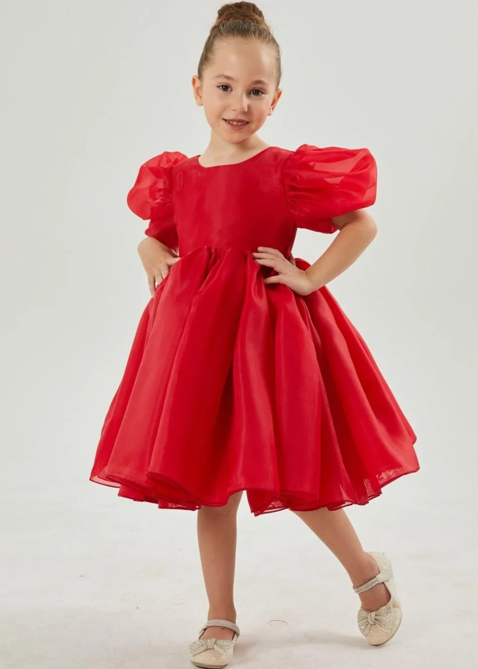2Bunnies Girls' Organza Puff Sleeve Babydoll Fit & Flare Dress