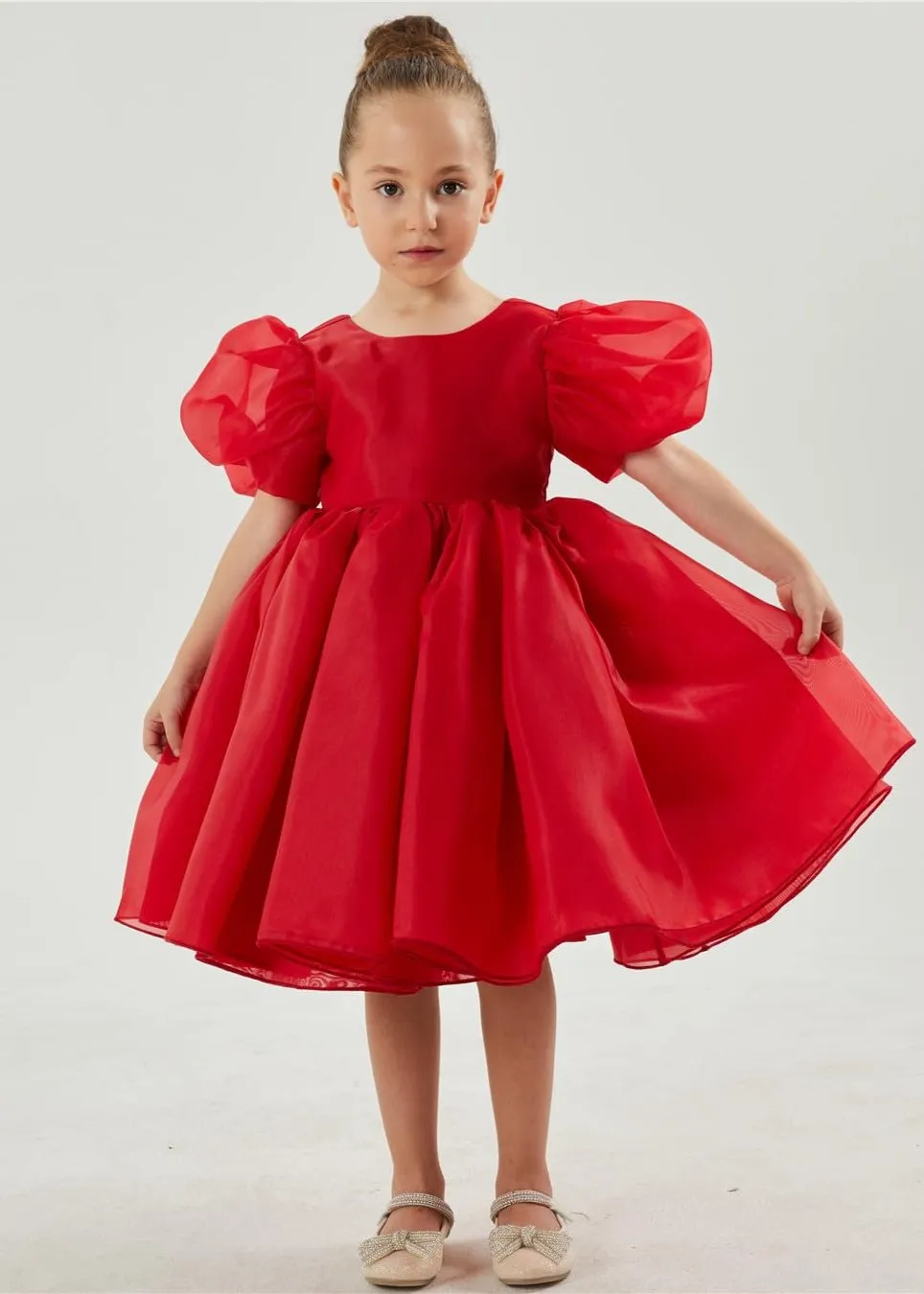 2Bunnies Girls' Organza Puff Sleeve Babydoll Fit & Flare Dress