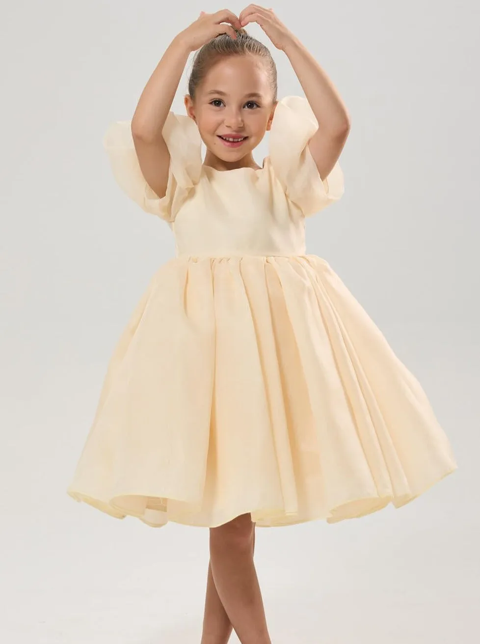 2Bunnies Girls' Organza Puff Sleeve Babydoll Fit & Flare Dress