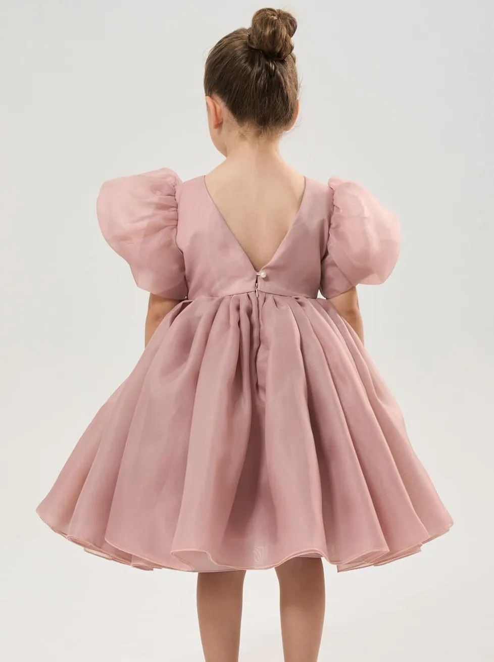 2Bunnies Girls' Organza Puff Sleeve Babydoll Fit & Flare Dress