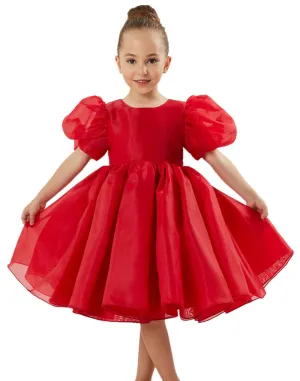 2Bunnies Girls' Organza Puff Sleeve Babydoll Fit & Flare Dress