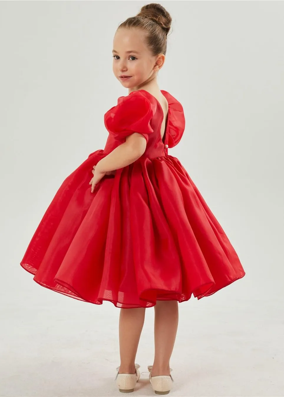 2Bunnies Girls' Organza Puff Sleeve Babydoll Fit & Flare Dress