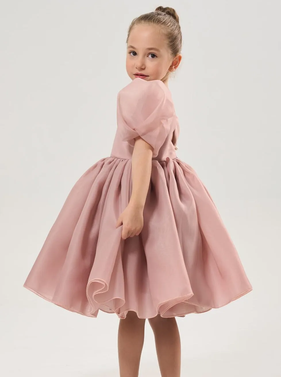 2Bunnies Girls' Organza Puff Sleeve Babydoll Fit & Flare Dress