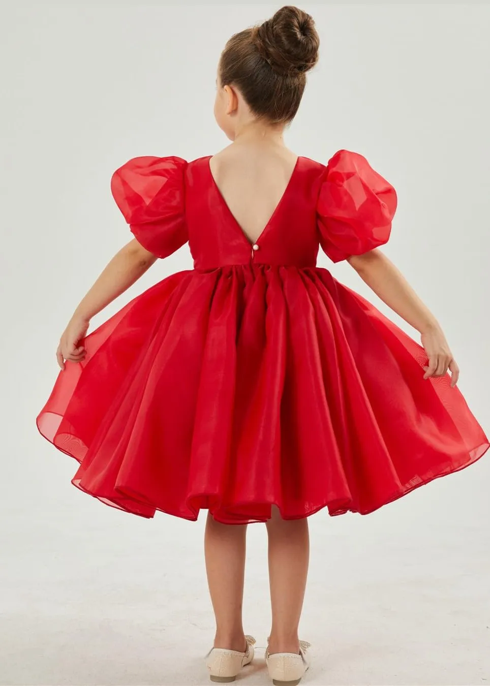 2Bunnies Girls' Organza Puff Sleeve Babydoll Fit & Flare Dress