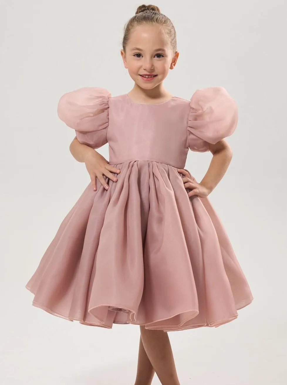 2Bunnies Girls' Organza Puff Sleeve Babydoll Fit & Flare Dress