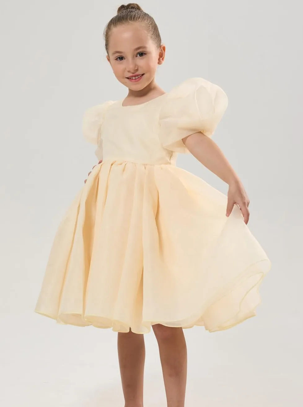 2Bunnies Girls' Organza Puff Sleeve Babydoll Fit & Flare Dress
