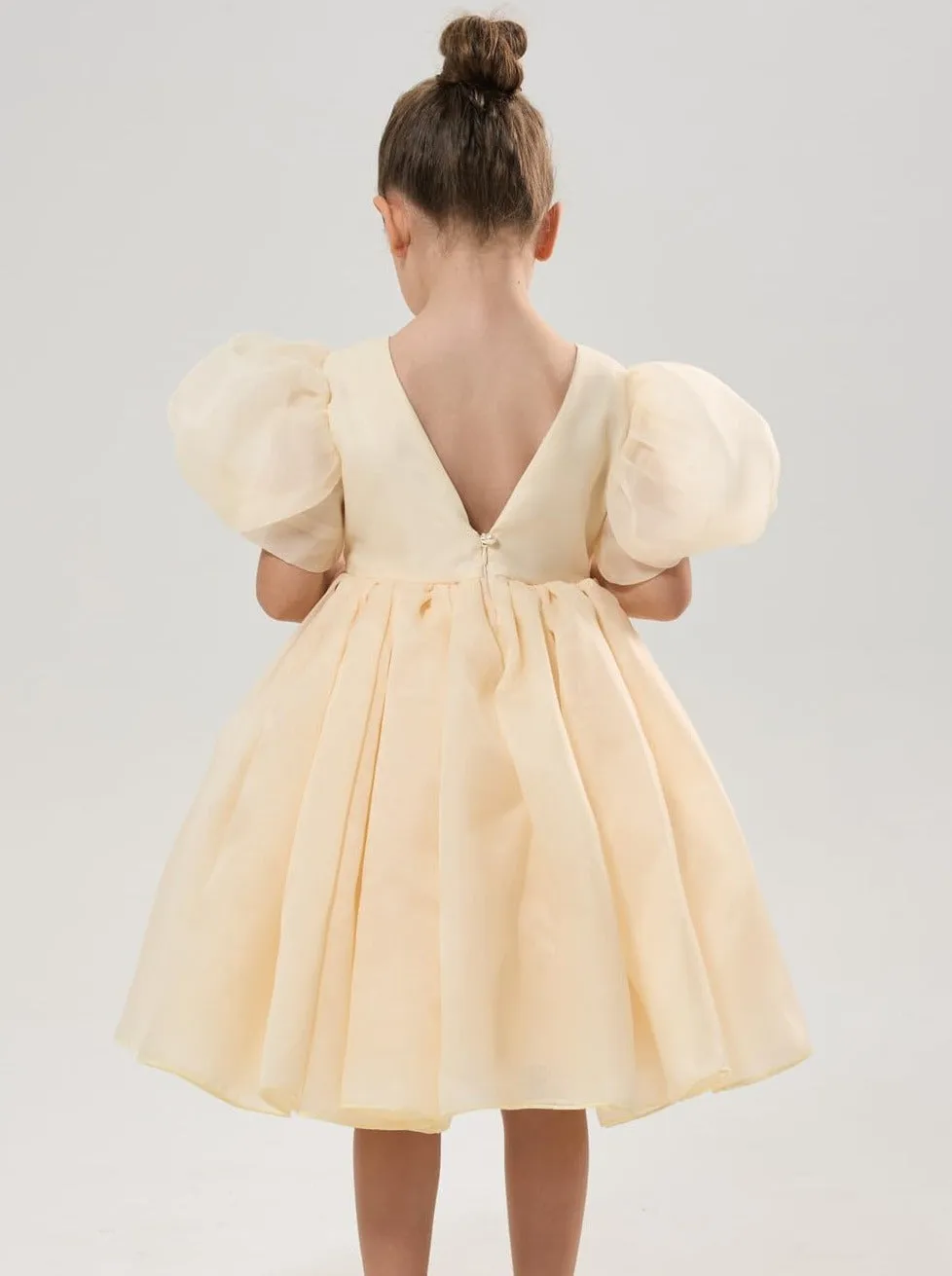 2Bunnies Girls' Organza Puff Sleeve Babydoll Fit & Flare Dress
