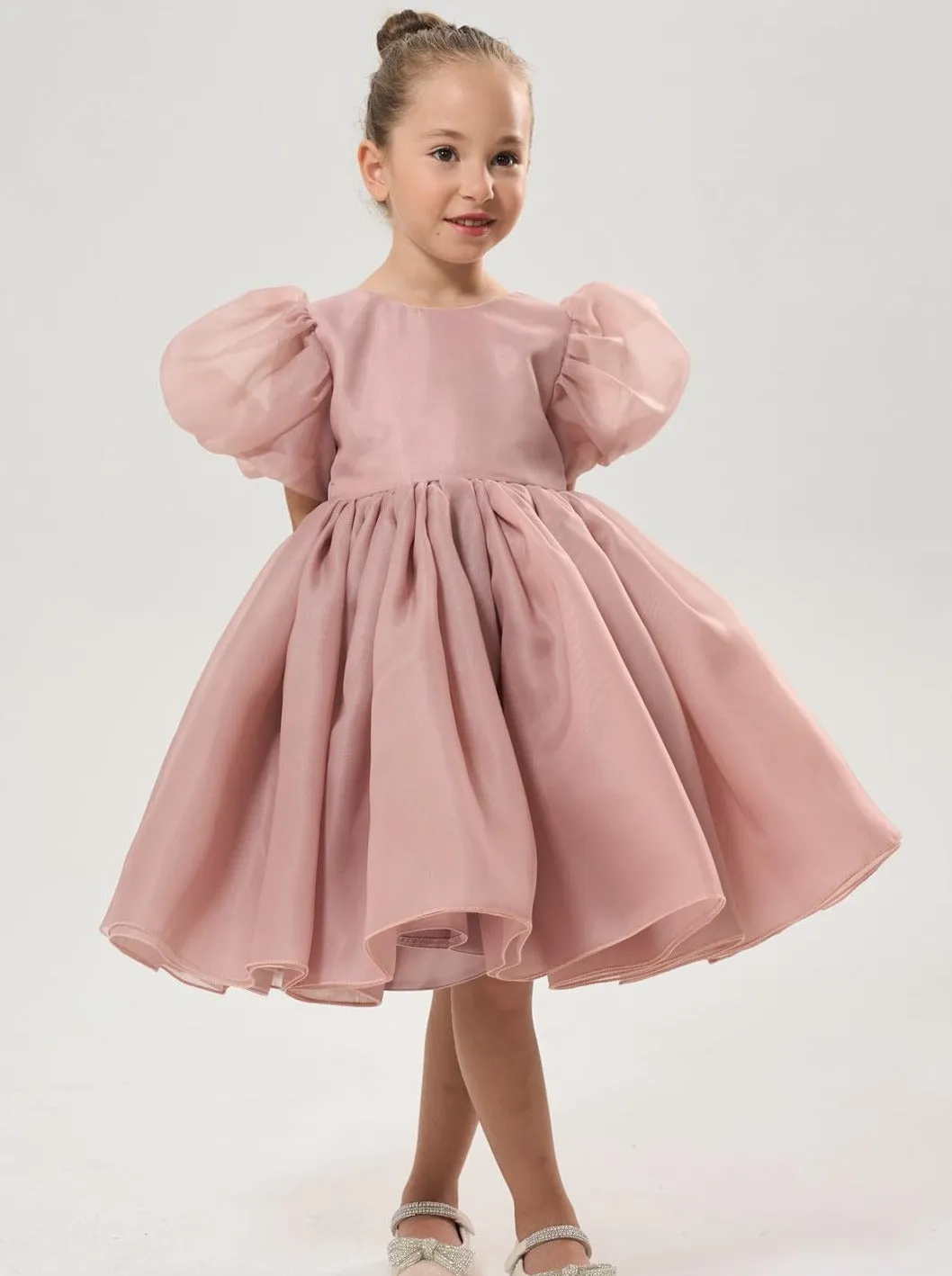 2Bunnies Girls' Organza Puff Sleeve Babydoll Fit & Flare Dress