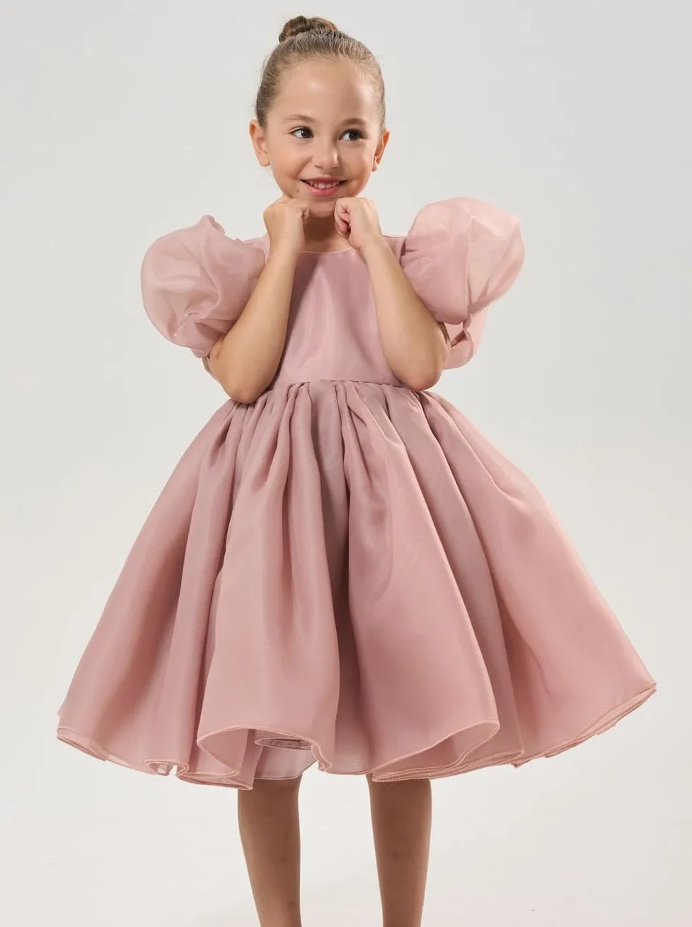 2Bunnies Girls' Organza Puff Sleeve Babydoll Fit & Flare Dress