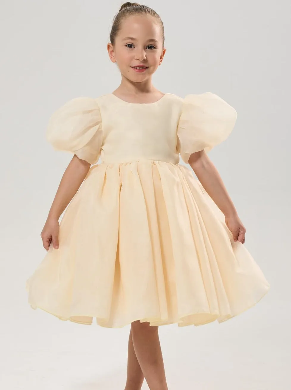 2Bunnies Girls' Organza Puff Sleeve Babydoll Fit & Flare Dress