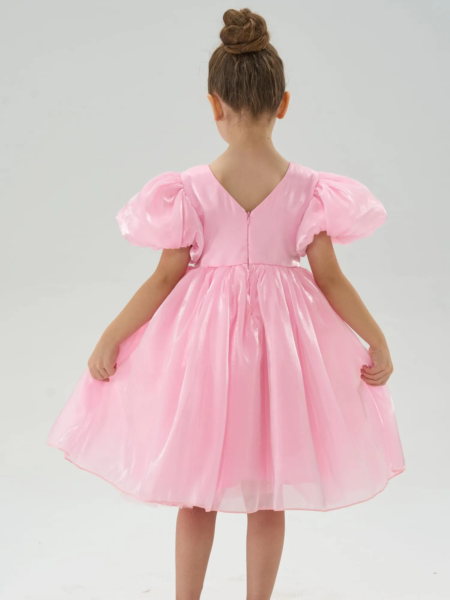 2Bunnies Girls' Puff Sleeve Organza Bow Party Dress