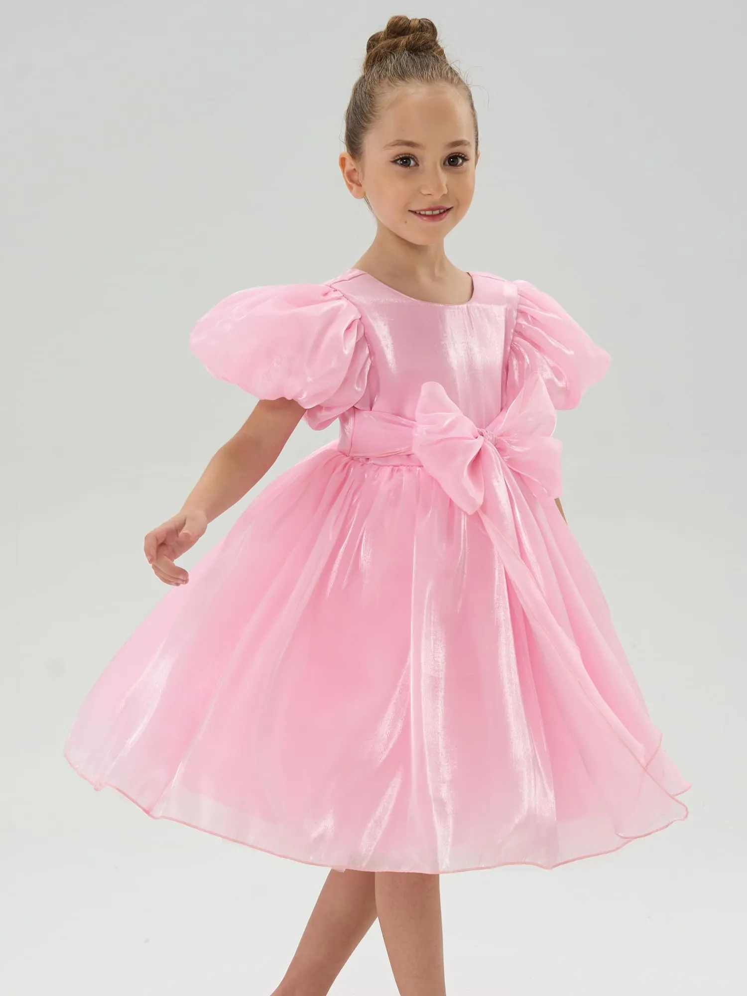 2Bunnies Girls' Puff Sleeve Organza Bow Party Dress