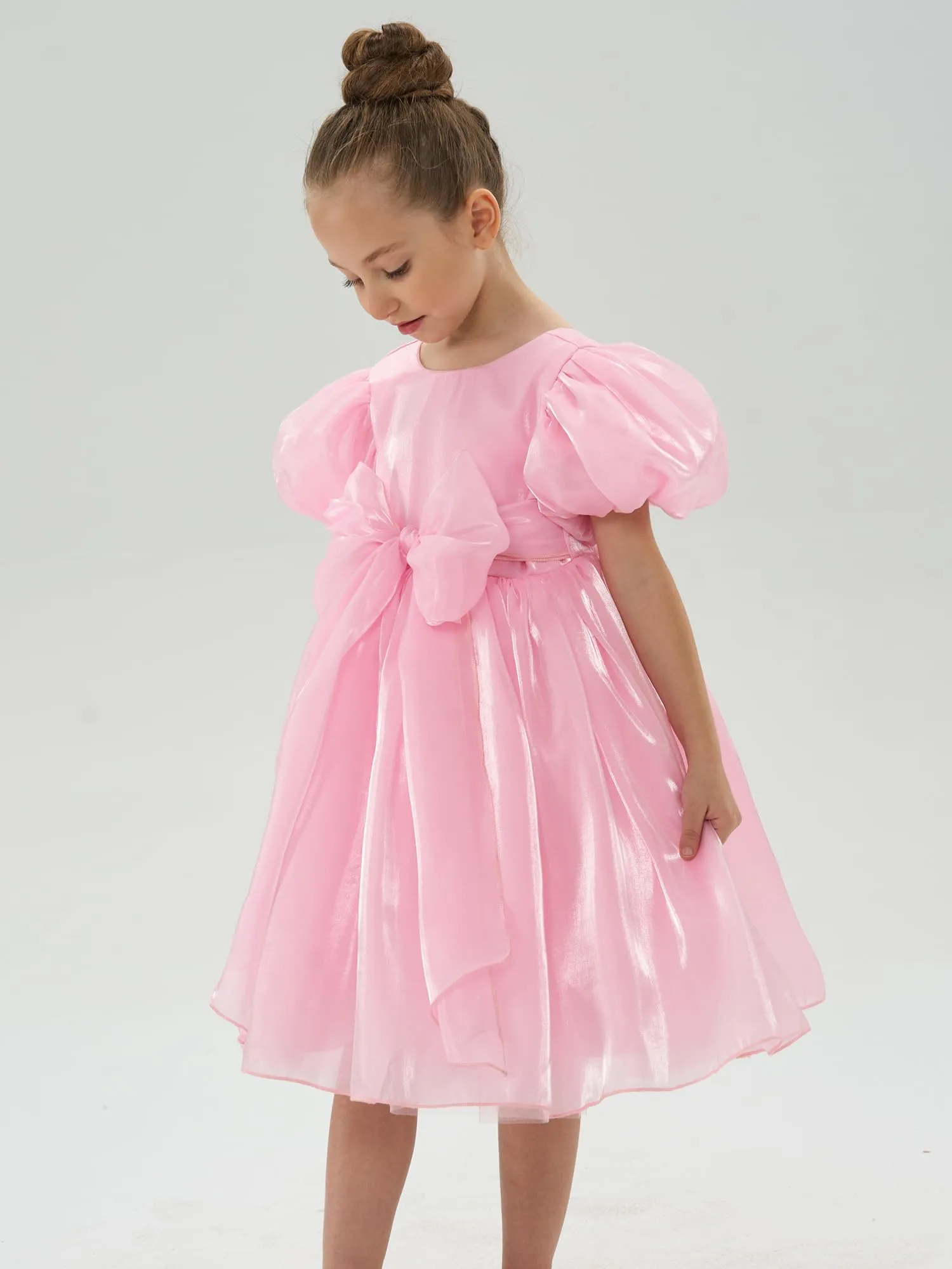 2Bunnies Girls' Puff Sleeve Organza Bow Party Dress